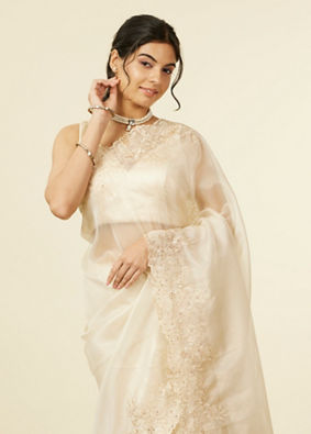 alt message - Mohey Women Dark Cream Floral Patterned Saree image number 1